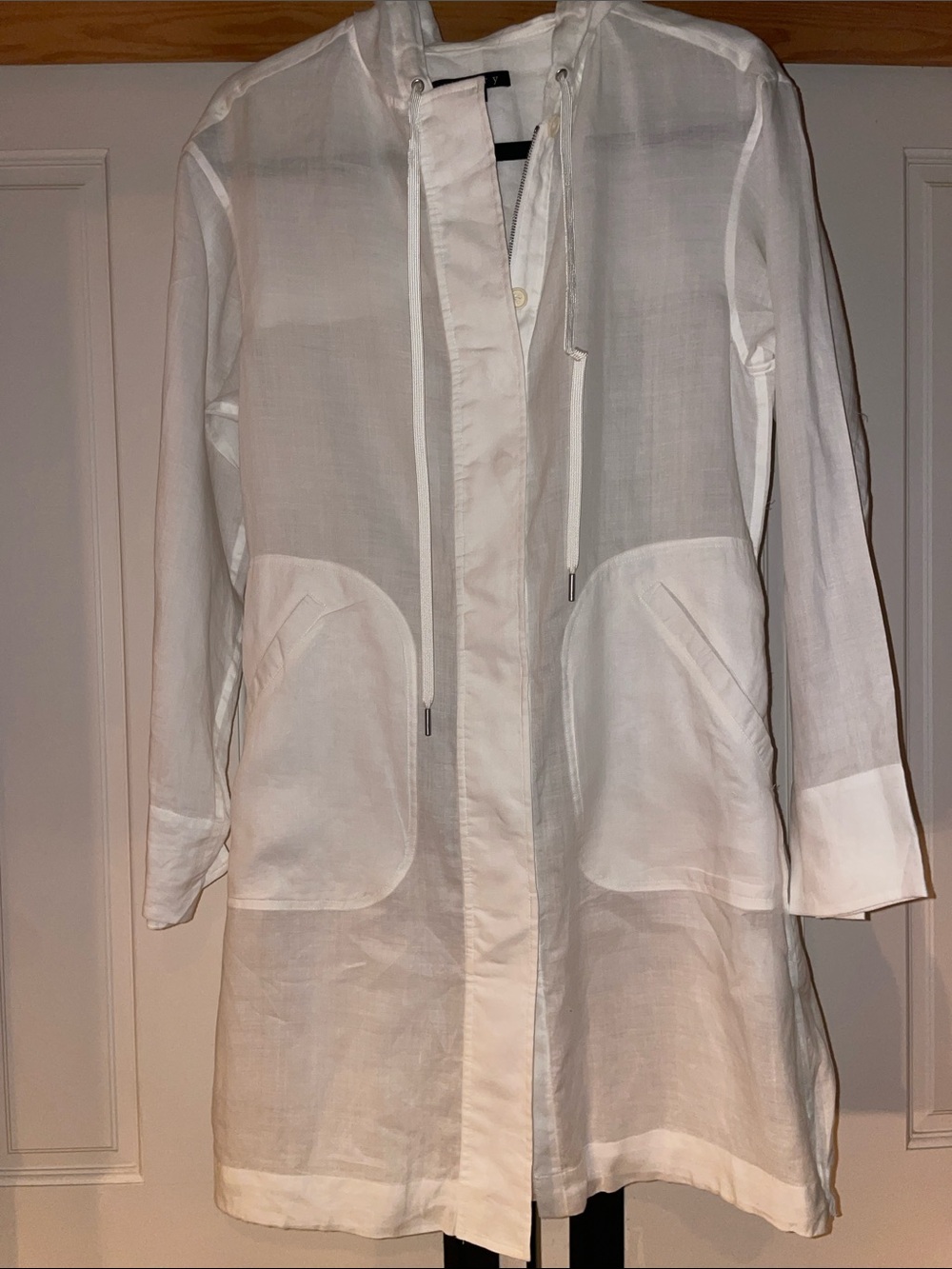 Theory White Linen Hooded Jacket